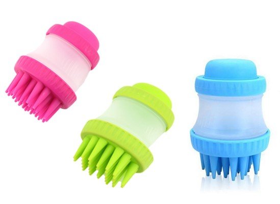145 : Silicone dog bath brush with dispenser