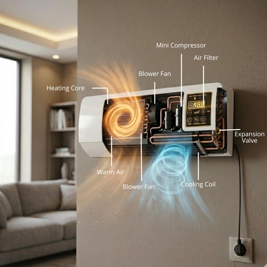 2069 : Wall-mounted heater & cooler fan ADM with remote control