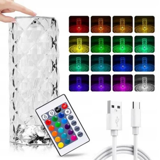 Kryształowa diamentowa lampa efekt róży usb + pilot