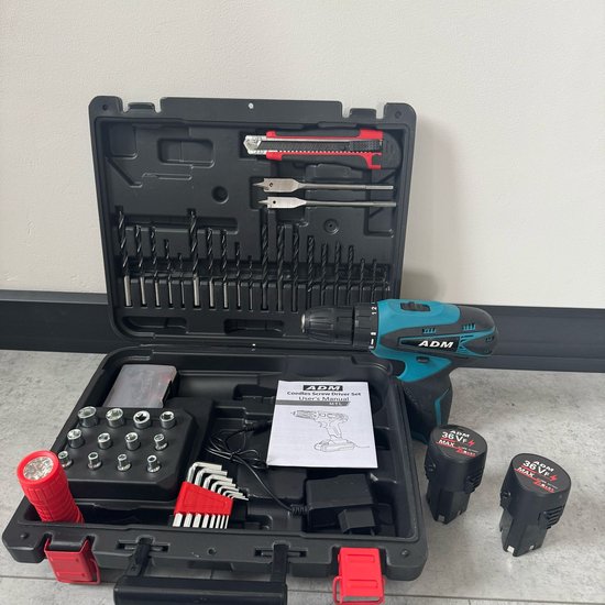 395 : ADM Cordless screwdriver + two batteries 36V, set 77pcs