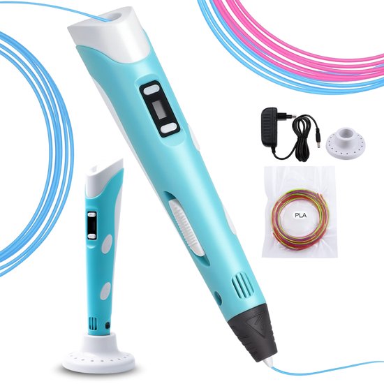 Długopis drukarka 3D + zestaw filamentów/wkładów- Niebieski duży