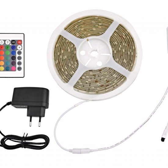 280 : Smd led strip 5m rgb colored power supply + remote control