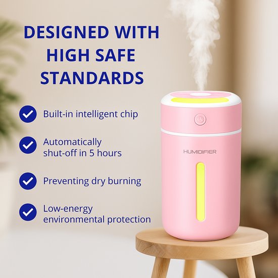141-1 : Portable 230ml Car Air Humidifier and LED Purifier - Pink