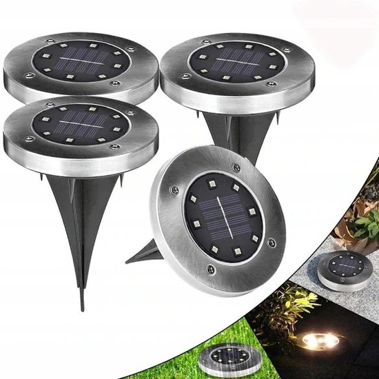350 : Set of 4 Solar Ground Disk Lights – Outdoor Lamps for Garden, Pathways & Yard