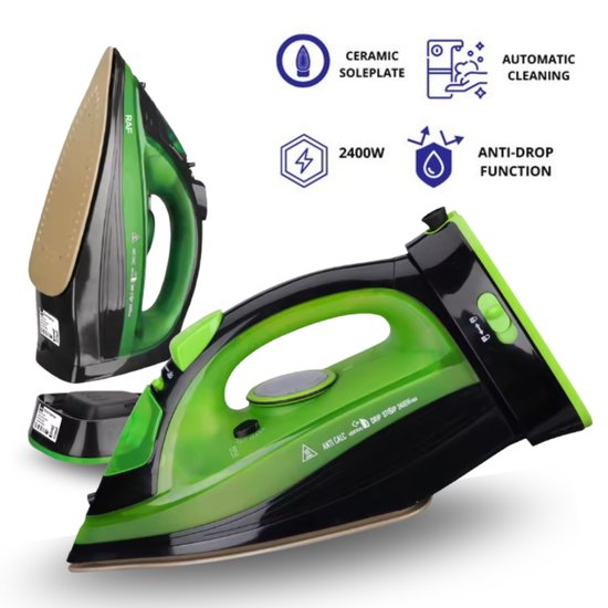 Bezprzewodowe Elektryczne Żelazko Parowe Z Ceramiczną Płytą - Zielone
