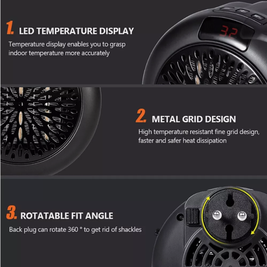 137 : Portable Wall Mini Electric Heater 900W with Remote Control-Black