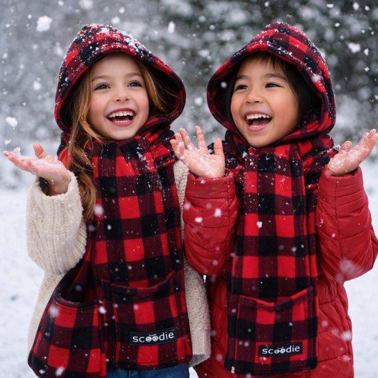 7029-1 : Scoodie Detachable Hooded Scarf- red-black-size R