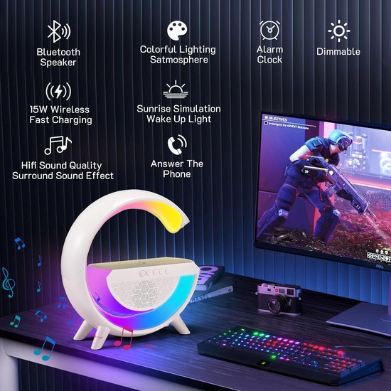 500 : LED Lamp with Charger QI and Bluetooth Speaker