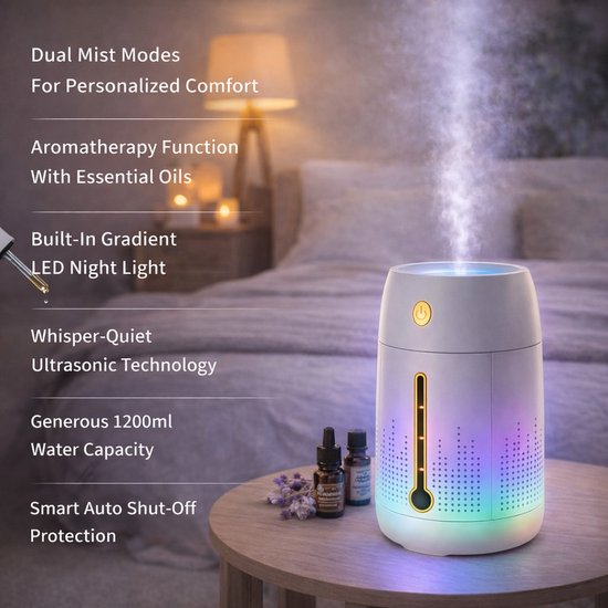 382 : 1.2L Air Humidifier for Aromatherapy with LED Light-white