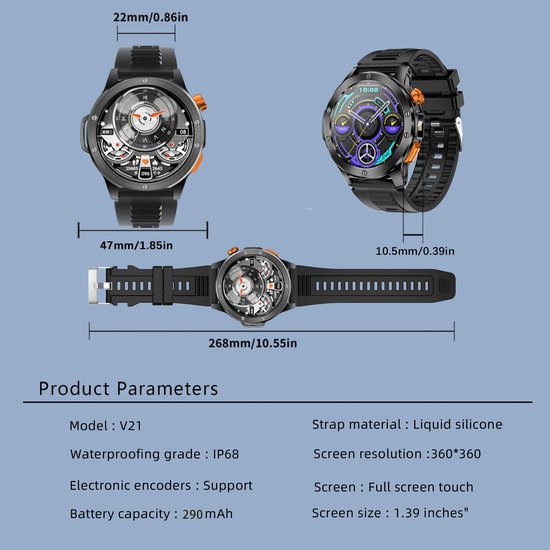 6092 : Smartwatch V21 with flashlight | 100+ sports modes