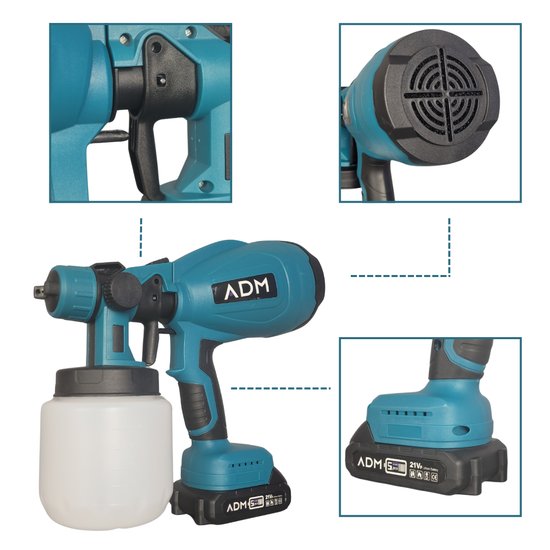 537 : ADM cordless paint sprayer 21V | 2 lithium batteries