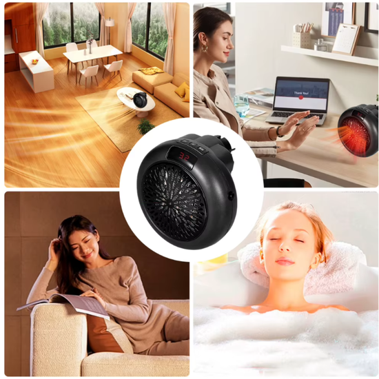 Przenośny Mini Grzejnik Ścienny 900W z Pilotem-Czarny