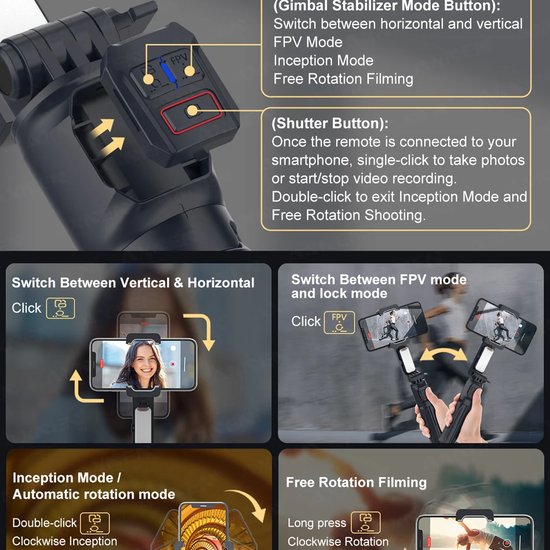 6034 : 2-axis gimbal stabilizer & selfie stick | removable fill light A10