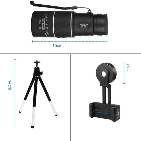 319 : Monocular Telescope 16×52 with Phone Holder and Tripod