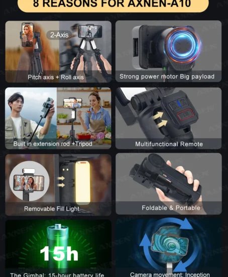 6034 : 2-axis gimbal stabilizer & selfie stick | removable fill light A10