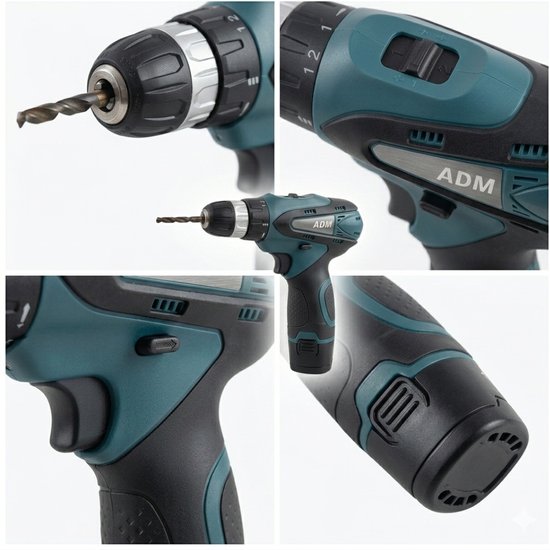 395 : ADM Cordless screwdriver + two batteries 12V, set 77pcs