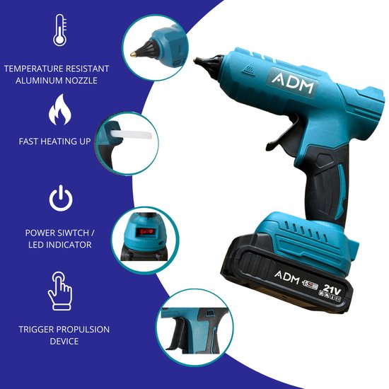 7006 : ADM Cordless Hot Glue Gun 21V + 1 Battery 21V