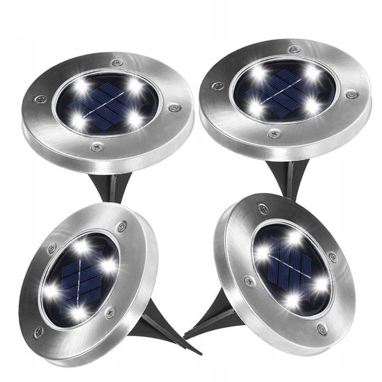 350 : Set of 4 Solar Ground Disk Lights – Outdoor Lamps for Garden, Pathways & Yard