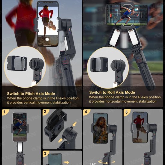 6034 : 2-axis gimbal stabilizer & selfie stick | removable fill light A10