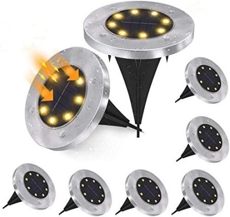 350 : Set of 4 Solar Ground Disk Lights – Outdoor Lamps for Garden, Pathways & Yard