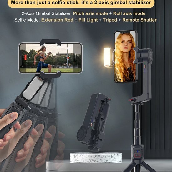 6034 : 2-axis gimbal stabilizer & selfie stick | removable fill light A10