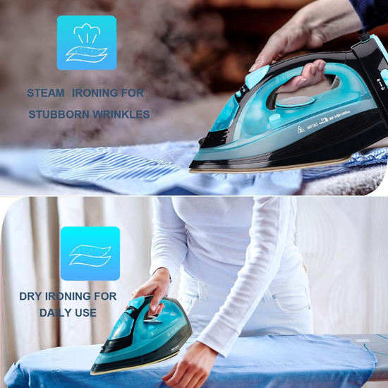 Bezprzewodowe Elektryczne Żelazko Parowe Z Ceramiczną Płytą - Niebieskie