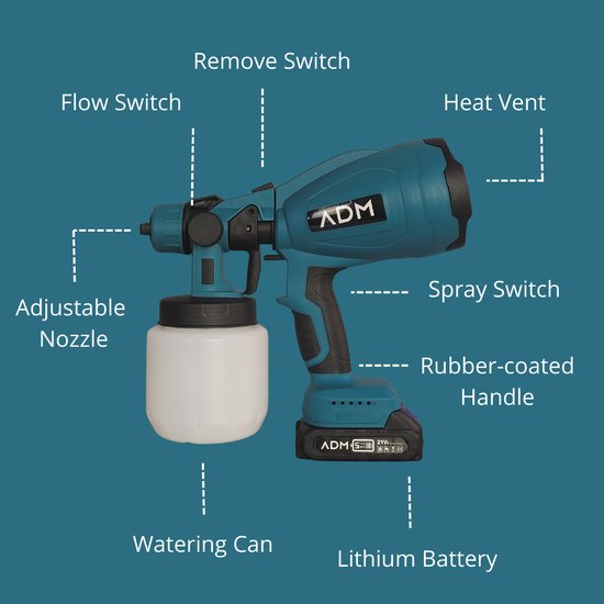 537 : ADM cordless paint sprayer 21V | 2 lithium batteries