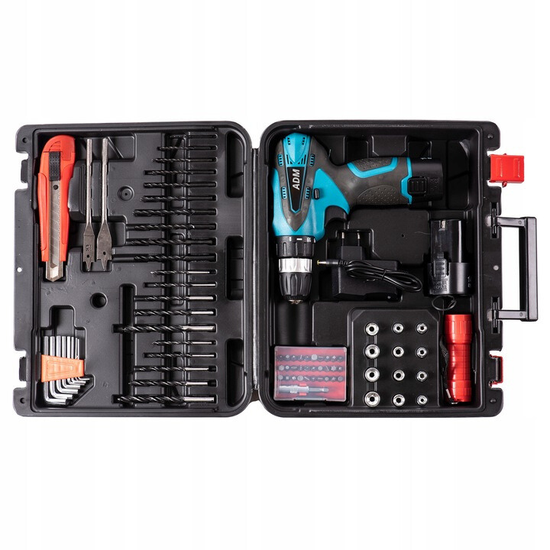 395 : ADM Cordless screwdriver + two batteries 36V, set 77pcs