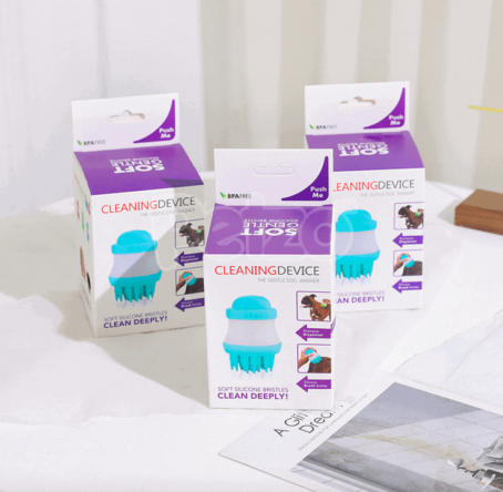 145 : Silicone dog bath brush with dispenser