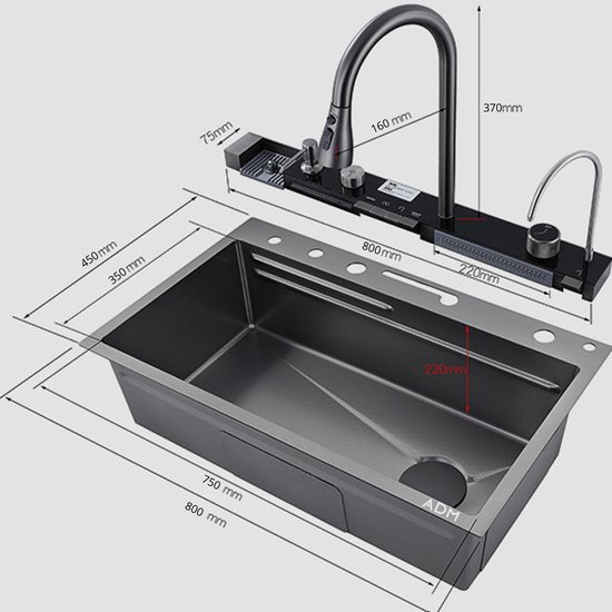 ADM Inteligentny zlewozmywak kuchenny z wyciąganą barerią