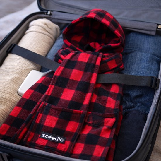 7029-1 : Scoodie Detachable Hooded Scarf- red-black-size R